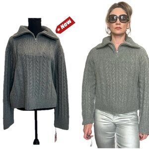 Sincerely Jules gray soft cable knit Quarter Zip high neck sweater XL NWT